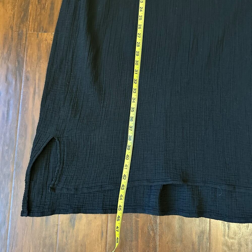 LAUDE THE LABEL Midi Dress Black Gauze Cotton Long Sleeve Seersucker - Picture 11 of 11